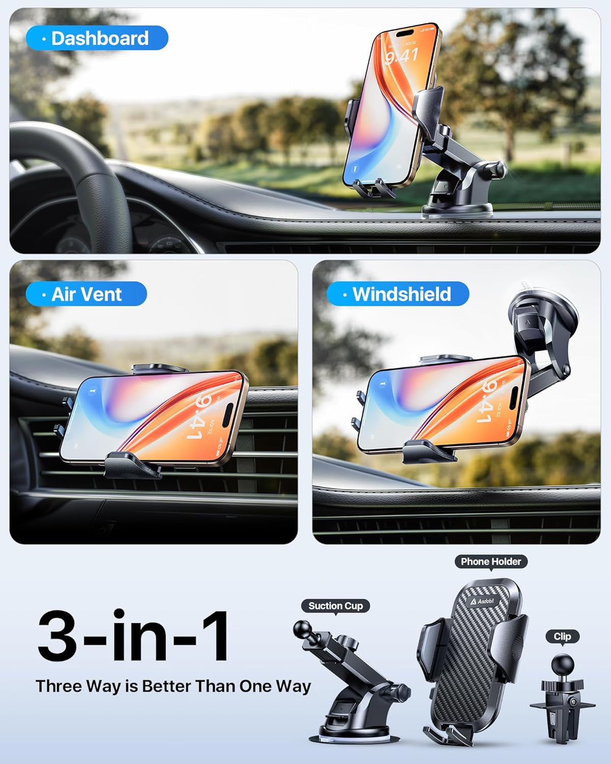 2025 Military-Grade Car Phone Holder - 85Lbs Strongest Suction Patent Certs Car Phone Mount, Ultimate Dashboard/Windshield/Vent Cellphone Holder Truck Stand for Iphone 16 15 Pro Max 14 Samsung