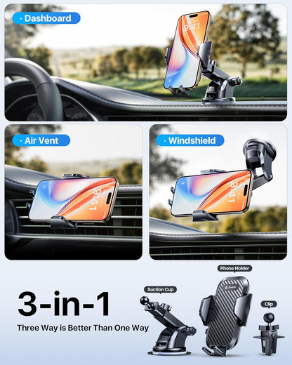 2025 Military-Grade Car Phone Holder - 85Lbs Strongest Suction Patent Certs Car Phone Mount, Ultimate Dashboard/Windshield/Vent Cellphone Holder Truck Stand for Iphone 16 15 Pro Max 14 Samsung